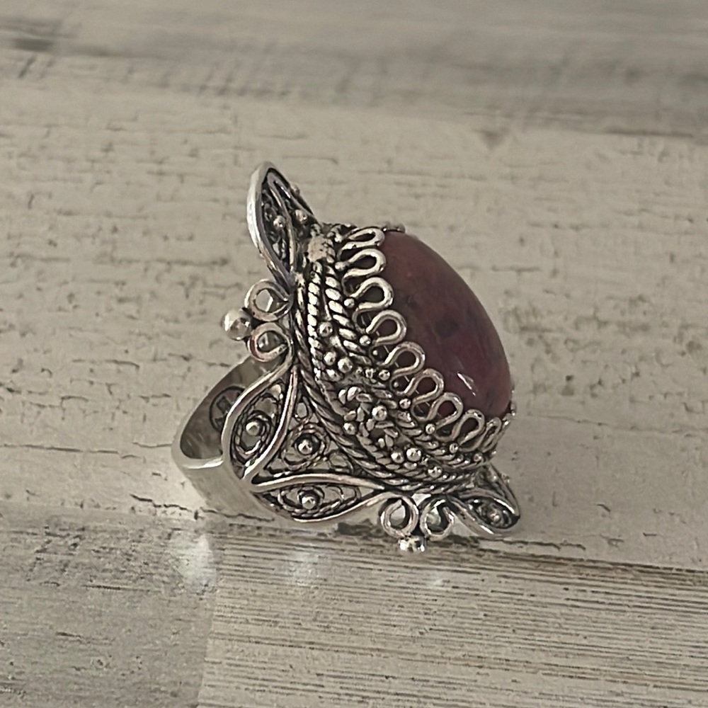 DGS Silver Rhodonite Statement Ring. - Picture 3 of 6
